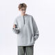 American black rivet half-zip right shoulder sweatshirt men's henley collar long-sleeved T-shirt heavy base layer gray 2XL