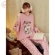 Gukoo pajamas for women winter Disney and Mary Cat joint plush warm and sweet leopard print women's home wear set D peach pomelo set S