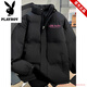 Playboy Stand Collar Down Jacket Men's Jacket Autumn and Winter American High Street Thickened Ins Cotton Jacket Men's Loose Bread Jacket Men Black 500g Mall Version M