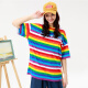 PaulFrank/Big Mouth Monkey summer short-sleeved T-shirt women's color striped Korean loose top fashion PFCTE192108W striped/color S