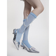 Spring and summer thin ribbon bow mesh tulle lace calf socks sweet cool girl long socks ins blue one size (36-39)