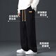 Cotton pants men's casual pants plus velvet warm straight wide-leg pants loose sports pants black straight (plus velvet) 2XL