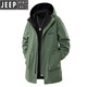JEEP SPIRIT秋冬加绒中长款风衣外套男2025冬季连帽棉衣加厚保暖大码夹克工装 黑色 加绒 2XL