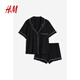 H&M Women's Summer Shirt Pajamas and Shorts Set 1173636 Black XXS 155_80