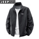 JEEP SPIRIT Jeep Jacket Men's Autumn and Winter Outerwear Outdoor Velvet Sports Loose Stand-Collar Jacket Casual Clothing Top Black XL (Recommended 130-150Jin Jin equals 0.5kg)