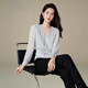 Late White New Product 2025 Autumn V-neck Temperament Top Fashionable Versatile Slim Commuting Shirt for Women Silver Gray M