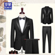 ROMON brand wedding suit groom wedding suit men's tuxedo handsome slim high-end banquet performance dress black lapel collar suit + trousers L