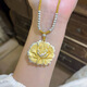 Laohuangxiang genuine pure silver 999 gold peony pendant Chinese style women's Chinese double-sided braided rope sterling silver necklace