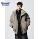 WASSUP HERMU official short cotton jacket for men in winter PU leather water-repellent solid color stand-up collar cleanfit jacket loose bread suit coffee XL (recommended 140-160Jin Jin equals 0.5 kg)