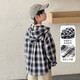 Zhenpinxuan Children's Clothing Boys Hooded Plaid Shirt Children's Summer Thin Jacket 2025 New Boys Sunscreen Shirt Green Plaid 110cm
