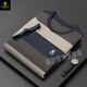 Flores en verano Nueva camiseta de manga corta de polvo rayado con top bordado de gran tamaño con base de polo y polo exterior 6197-Denim azul l (170)