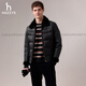 HAZZYS 2025 Autumn New Men's Lapel Leather Down Jacket Top Official Authentic Black L 175/96A 48
