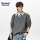 WASSUP HERMU official pullover men's autumn and winter old money style fake two-piece polo collar sweater warm jacket Swire Gray XL (recommended 135-155Jin Jin equals 0.5kg)
