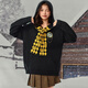 B.Duck Little Yellow Duck Sweater Women's 2025 Winter New Contrast Color Jacquard Plaid Scarf Patch Hooded Sweater Black XS