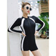 Nanbomaru 2022 new one-piece swimsuit for women, conservative belly-covering, swimming pool special, long-sleeved, short-sleeved, hot spring surfing, one-piece swimsuit + swimming cap + nose clip earplugs, short-sleeved style M