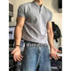 Light gray Henry collar short-sleeved men's waffle T-shirt bottoming shirt showing muscle fitness American retro polo shirt Gray + gray two-piece upgraded model high quality M M recommended 105-120 Jin Jin equals 0.5 kg