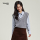 Tumanduo blue shirt women's autumn new gray loose sweater vest layered shirt two-piece top blue shirt S
