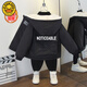 G.DUCKKIDS boys winter coat warm velvet hooded jacket girls autumn and winter Korean letter print thickened loose cotton coat back diagonal zipper velvet jacket black 100 cm suitable for 90-100cm age 3-4 years old