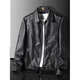 Classic car black leather jacket men's spring and autumn casual lapel trendy handsome jacket plus fat plus size fat man winter coat black regular M