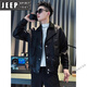 JEEP SPIRIT short leather jacket men's spring and autumn 2025 new single-breasted lapel motorcycle leather jacket trendy men's black M 95-120Jin Jin equals 0.5 kg
