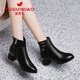 Fuguiniao short boots women's genuine leather mother's shoes autumn and winter plus suede leather shoes Martin boots black short velvet heel 4cm 38
