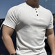Summer casual American retro Henley shirt short-sleeved fitness tough guy T-shirt men's slim heavyweight thick threaded bottoming shirt Gray M Recommended weight 50-60kg