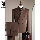 Playboy Double Breasted Wool Suit Men's Suit Business Formal High Quality Slim Plus Size Groom Wedding Suit Three Piece Black Suit+Trousers+Vest L (110-125Jin Jin equals 0.5kg)
