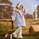 ASK JUNIOR children's coat 25 winter medium and large children's hooded fur coat girls contrast plaid warm fleece top