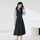 Xiangying francés Falso falso de dos piezas Vestido que abraza la cintura para mujeres 2025 Autumn New Stand Collar High Intelligence Suparing Falda de manga larga Gray M 160/84a/95-110Jin [Jin equivale a 0.5 kg]