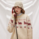 UNIFREE Fair Isle crew neck sweater classic retro jacquard loose lazy style soft waxy knitted top beige S