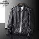 Classic car black leather jacket men's spring and autumn casual lapel trendy handsome jacket plus fat plus size fat man winter coat black regular M