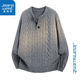 Jeanswest Half-breasted Sweater Men's Autumn and Winter Henley Collar Twist Lazy Knitted Bottoming Shirt Gray XL 120-140Jin Jin equals 0.5kg