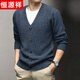 Hengyuanxiang wool cardigan men's thickened 100% pure wool winter new V-neck warm sweater men's versatile knitted jacket
