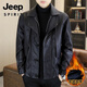 JEEP SPIRIT fake two-piece men's leather jacket 2025 new winter velvet warm casual motorcycle leather jacket top high-end black velvet M 100-120Jin Jin equals 0.5 kg