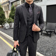 Lilang Autumn and Winter Thick Wool Suit Men's Striped Woolen Business Casual Suit Korean Slim Wedding Dress Dark Gray Suit+Vest+Trousers 3XL 56