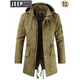 JEEP SPIRIT Jeep Fashion Workwear Windbreaker Fashion Men's Mid-Length Hooded Jacket Back Slit Chest Label Stand Collar Men's Outer Dark Blue XL (Approximately suitable for 171-175 height 140Jin Jin equal to 0.5kg inner wear)