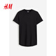 H&M men's and women's T-shirt summer soft round neck mid-length oversize casual short-sleeved top 0598755 black M 175/100
