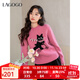 LAGOGO Naughty Cat Raspberry Pink Sweater Women Lagogu 2025 Winter New Round Neck Dopamine Sweater Pink S