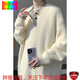 Huatianmu lazy style Henry collar wool sweater men's autumn and winter plus size plus size trendy fat people loose warm sweater off-white M recommended 80-110Jin Jin equals 0.5 kg can be worn