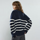 Chuyu Sweater Women's 2025 Winter New Striped Lapel Thick Warm Knitted Top Navy Blue White Striped L