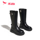 Red Dragonfly Children's Shoes Girls 2025 Winter Children's Cotton Shoes Leather Boots Black High Boots Q54BM073 Black 35