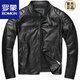 ROMON 2026 new heavyweight first-layer imitation cowhide leather jacket men's stand-up collar motorcycle jacket for young and middle-aged spring and autumn large size jacket black 2102 black S