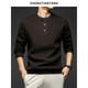 Deer King Pure Wool Sweater Men's Retro Thickened Henley Collar Loose Twist Sweater Warm in Winter Dark Brown S 165