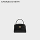 CHARLES&KEITH crocodile pattern Kelly bag hand-held cross-body wedding bag women's bag birthday gift CK2-50270880-1 Black black S