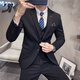 DK brand men's suit suit men's autumn business casual suit trend slim British style fashion three-piece suit light gray suit + trousers M