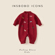 INSBOBO baby jumpsuit 2025 winter new baby long-sleeved sweater infant and toddler outdoor autumn and winter sweater red 90cm