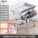 KTA changing table foldable simple baby metal crib baby changing table newborn touch table reinforced frame - gray mobile model + clothes drying rod + three-piece set