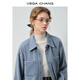 VEGA CHANG 10.27 new, retro relaxed feel, light blue corduroy shirt, loose silhouette, gentle texture, cobalt stone blue, second batch M