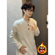 Katuchi plus velvet right shoulder Henry collar POLO shirt deconstructed splicing sweatshirt men's winter trendy brand bomber jacket high street top white gray plus velvet style XL