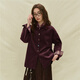 Giordano designer women's pure cotton corduroy embroidered plaid loose long-sleeved shirt 18345227 04 prune purple M